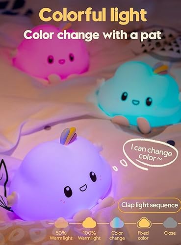 Night Lamp for Bedroom and Kids - Cute Silicone Cloud Light, Rechargeable LED, Multicolor - Birthday and Valentine Gift